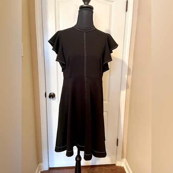ANTHROPOLOGIE Maeve Deena Mini Dress Flutter Sleeve High Neck Black Size M - Picture 3 of 12